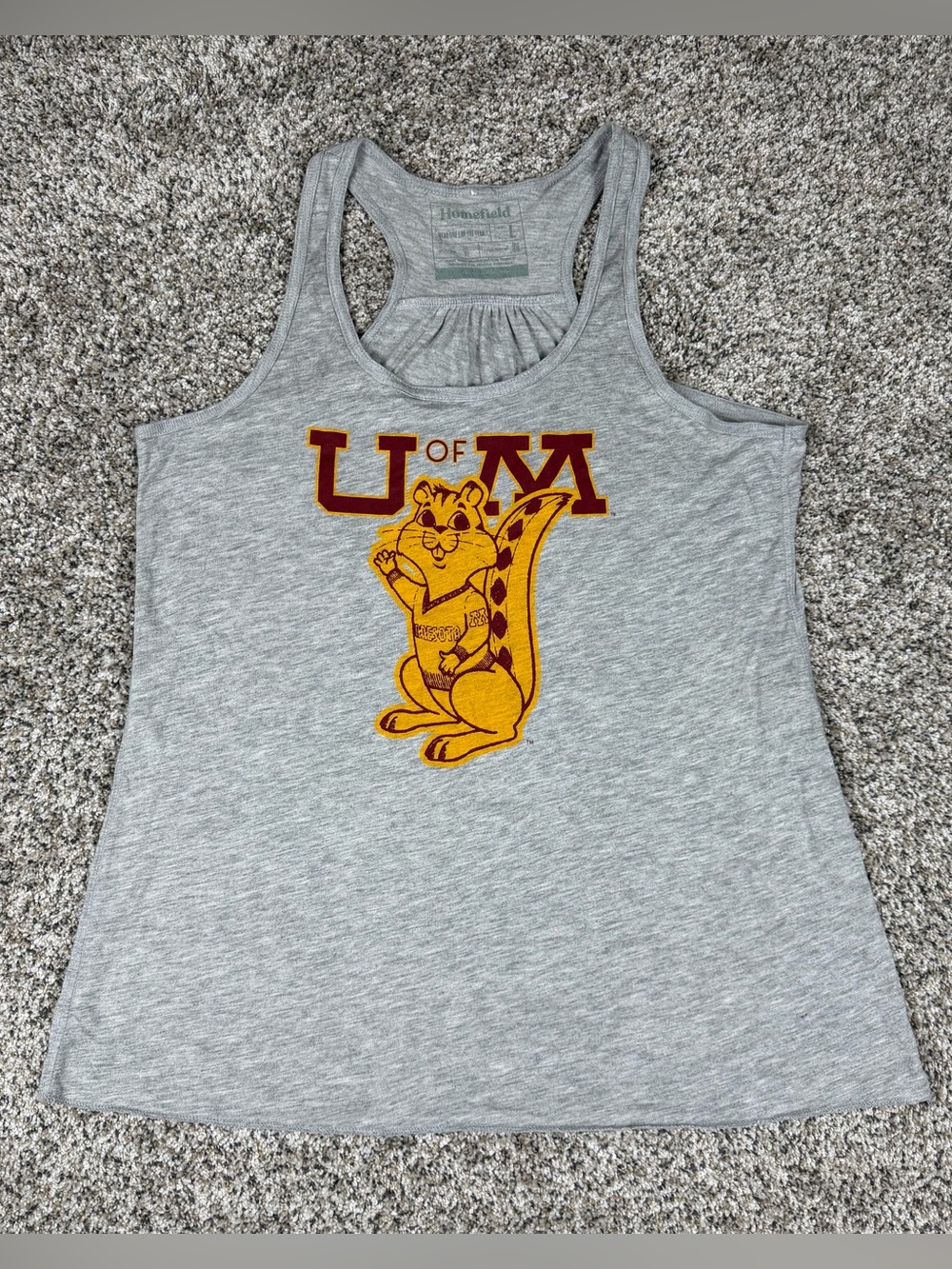 Sz Large Women’s Homefield Minnesota Golden Gophers Old Logo Tank Top Gray